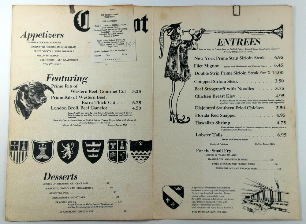 Crystal House Motel (Inn America) - Camelot Room Menu (newer photo)